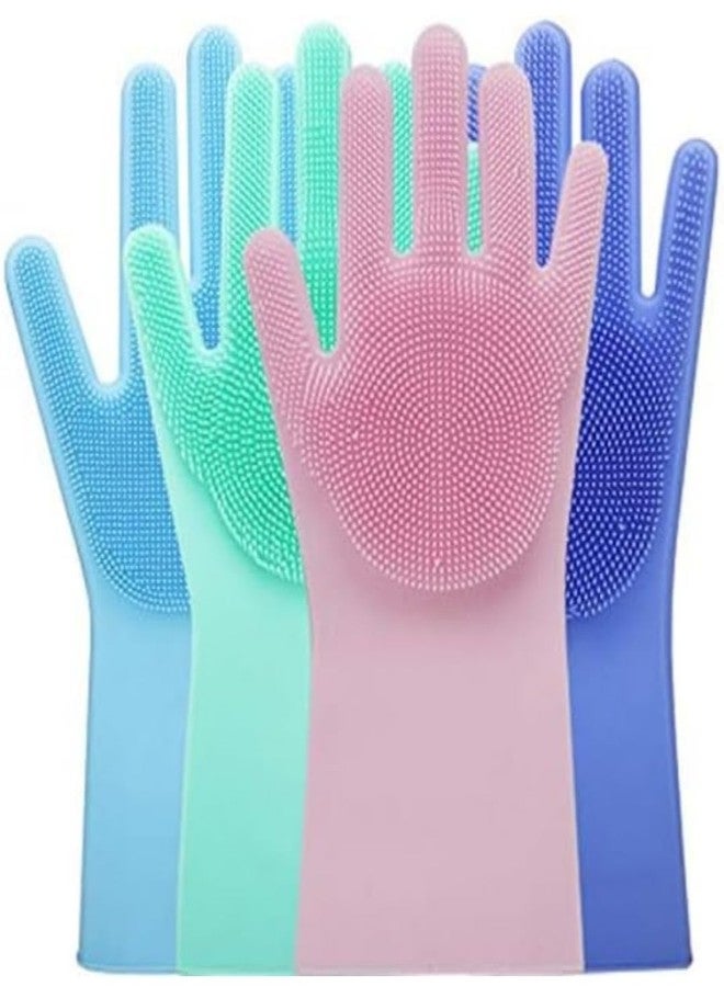 D- Search Magic Silicone Dish Washing Gloves, Silicon Cleaning Gloves, Silicon Hand Gloves for Kitchen Dishwashing and Pet Grooming, Great for Washing Dish, Car, Bathroom (Multicolour, 1 Pair) - Image 1